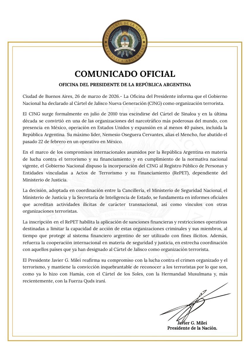 Comunicado de Argentina