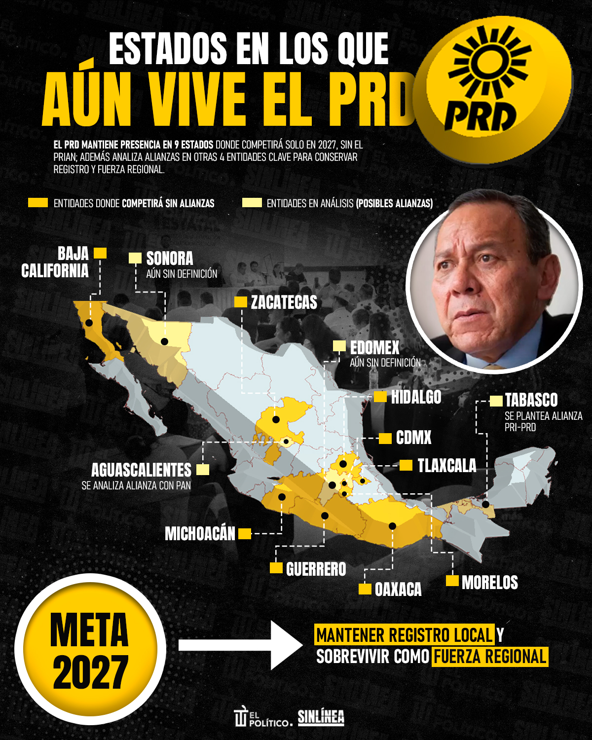 Infografía PRD y las entidades en las que aún vive