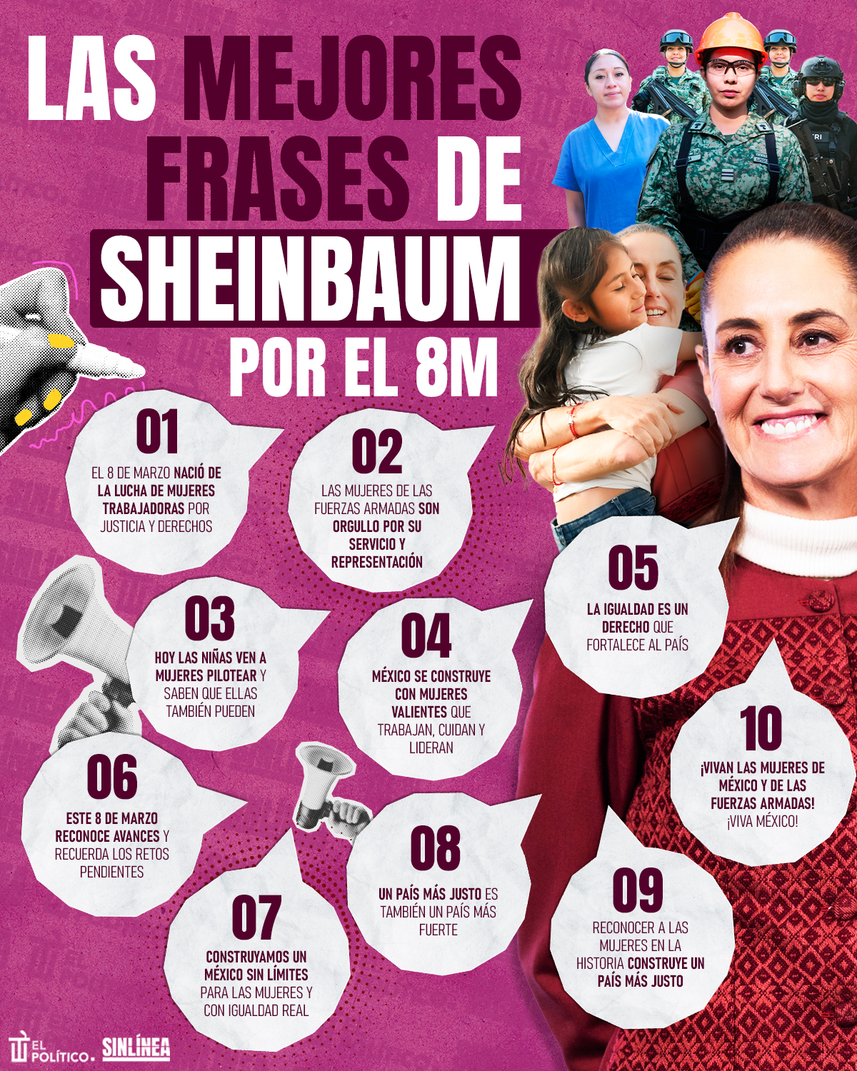 Infografía las mejores frases de Sheinbaum por el 8M 