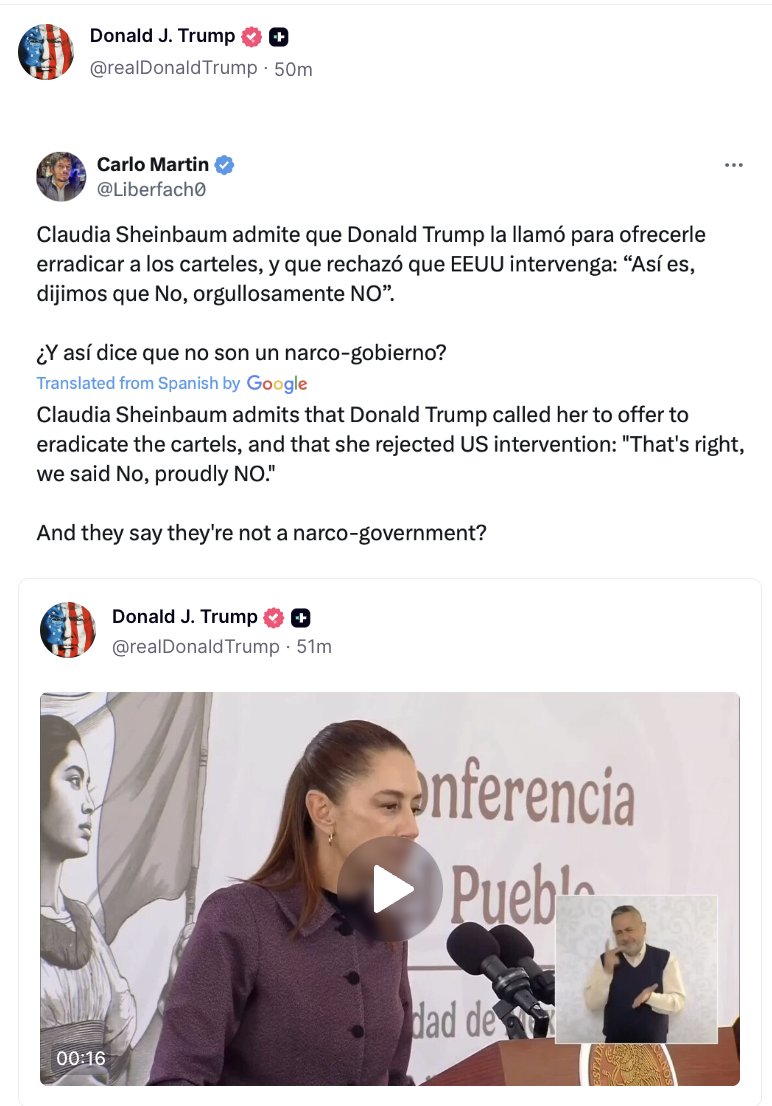 Trump acusa narcoestado en México