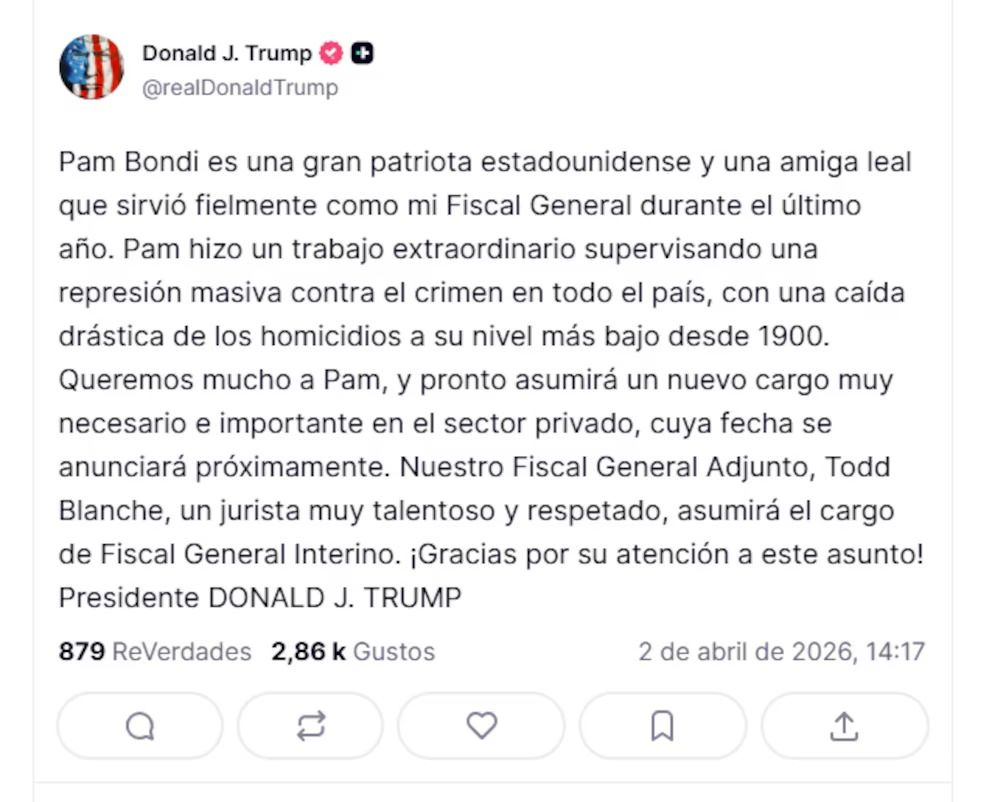 Anuincio Trump sobre Pam Bondi