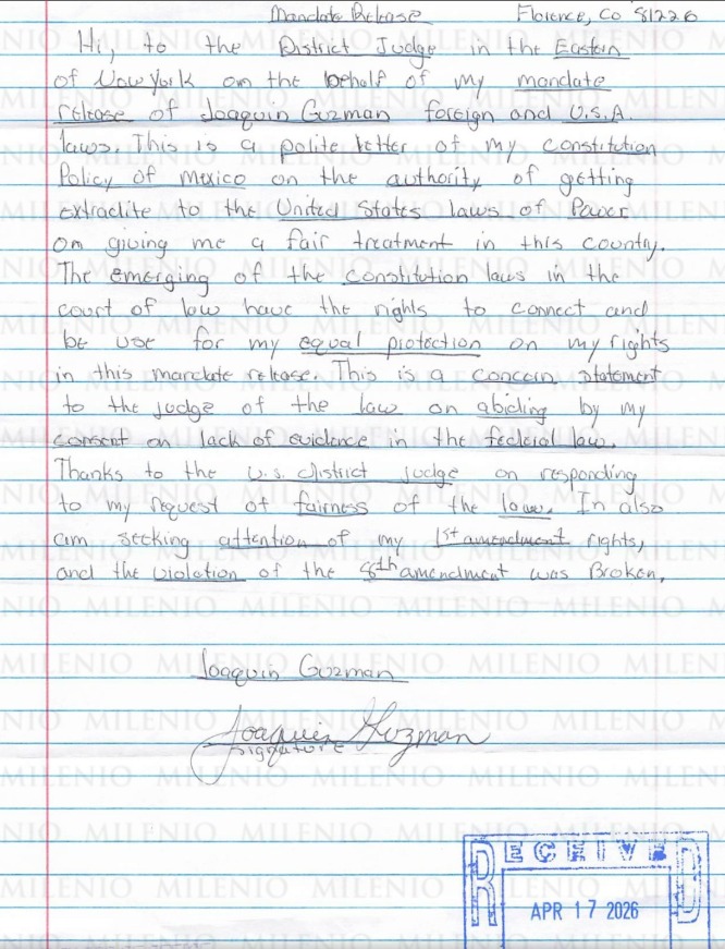 carta Chapo Guzmán