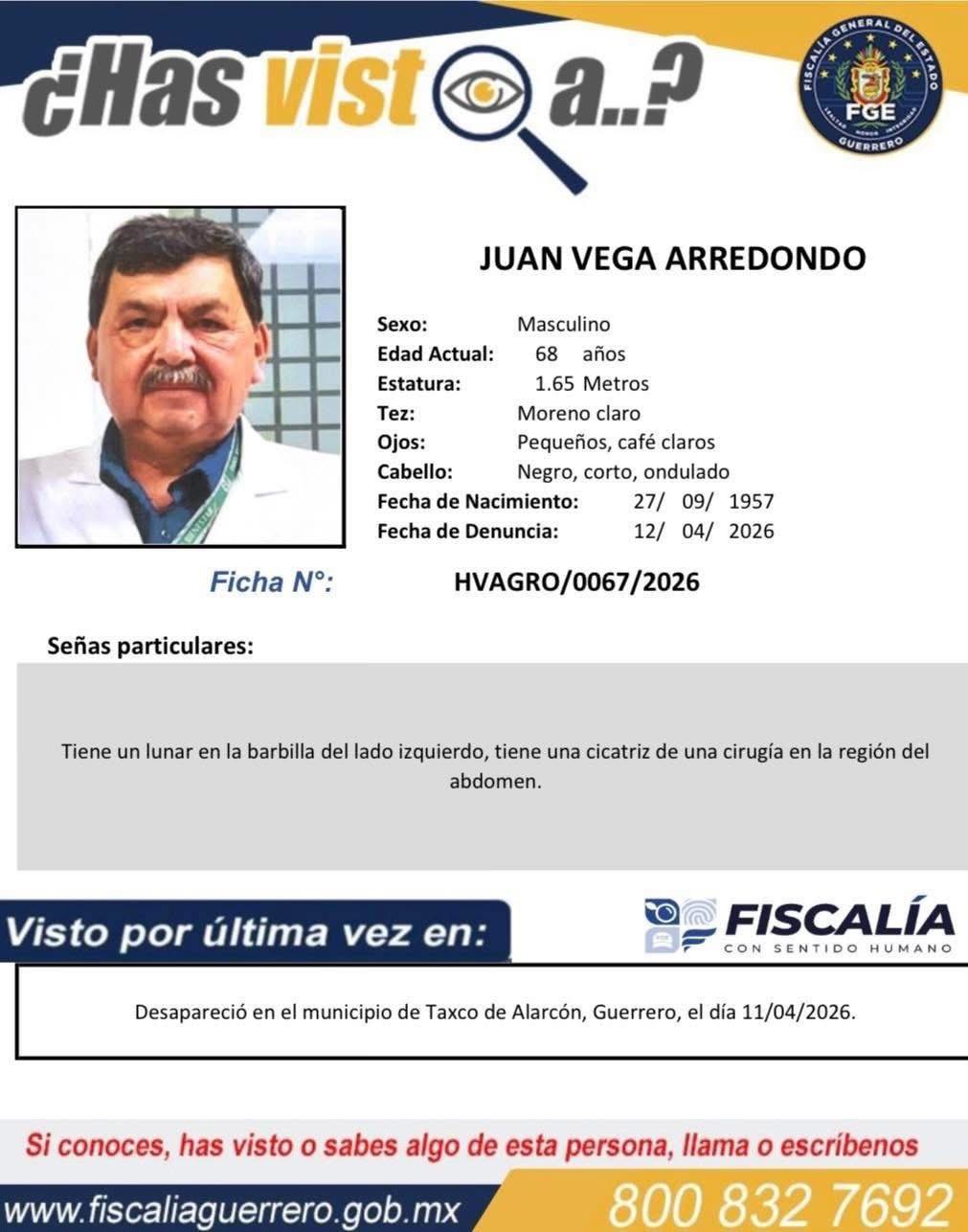 Ficha de búsqueda de Juan Vega Arredondo
