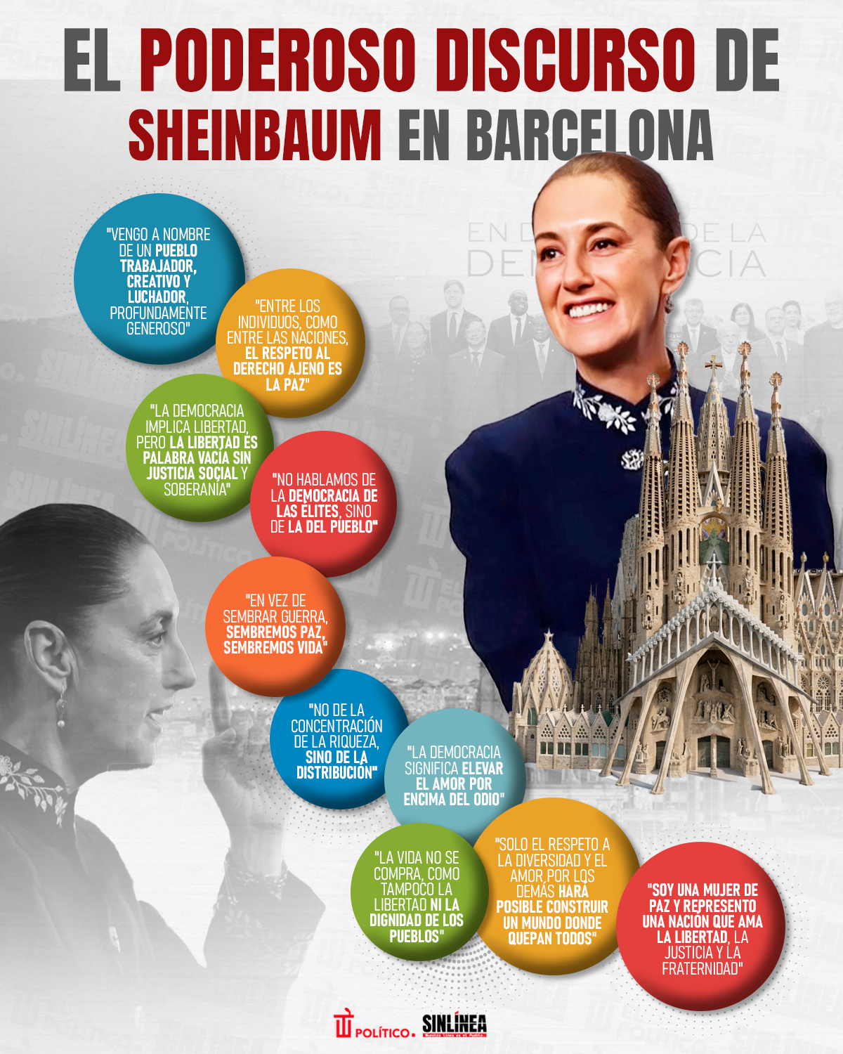 Infografía poderoso discurso de Sheinbaum en Barcelona