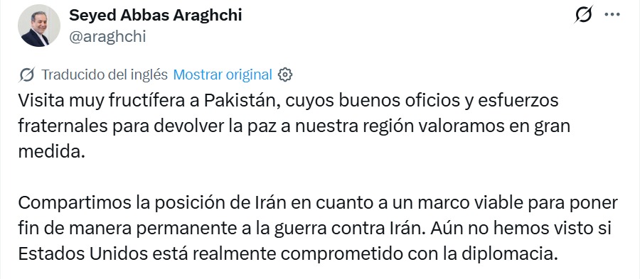 mensaje canciller de Irán