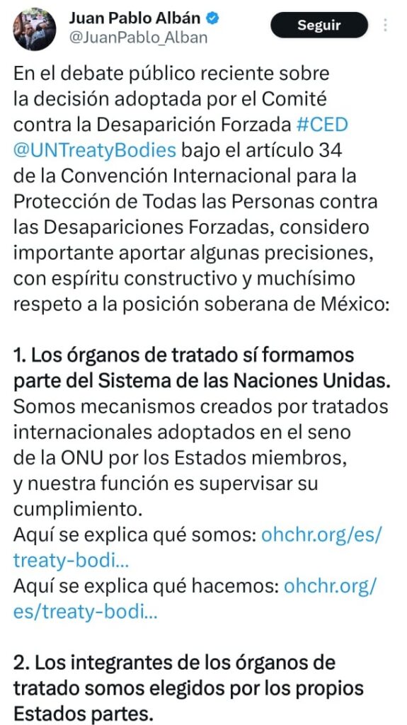 ONU responde sobre desaparición forzada