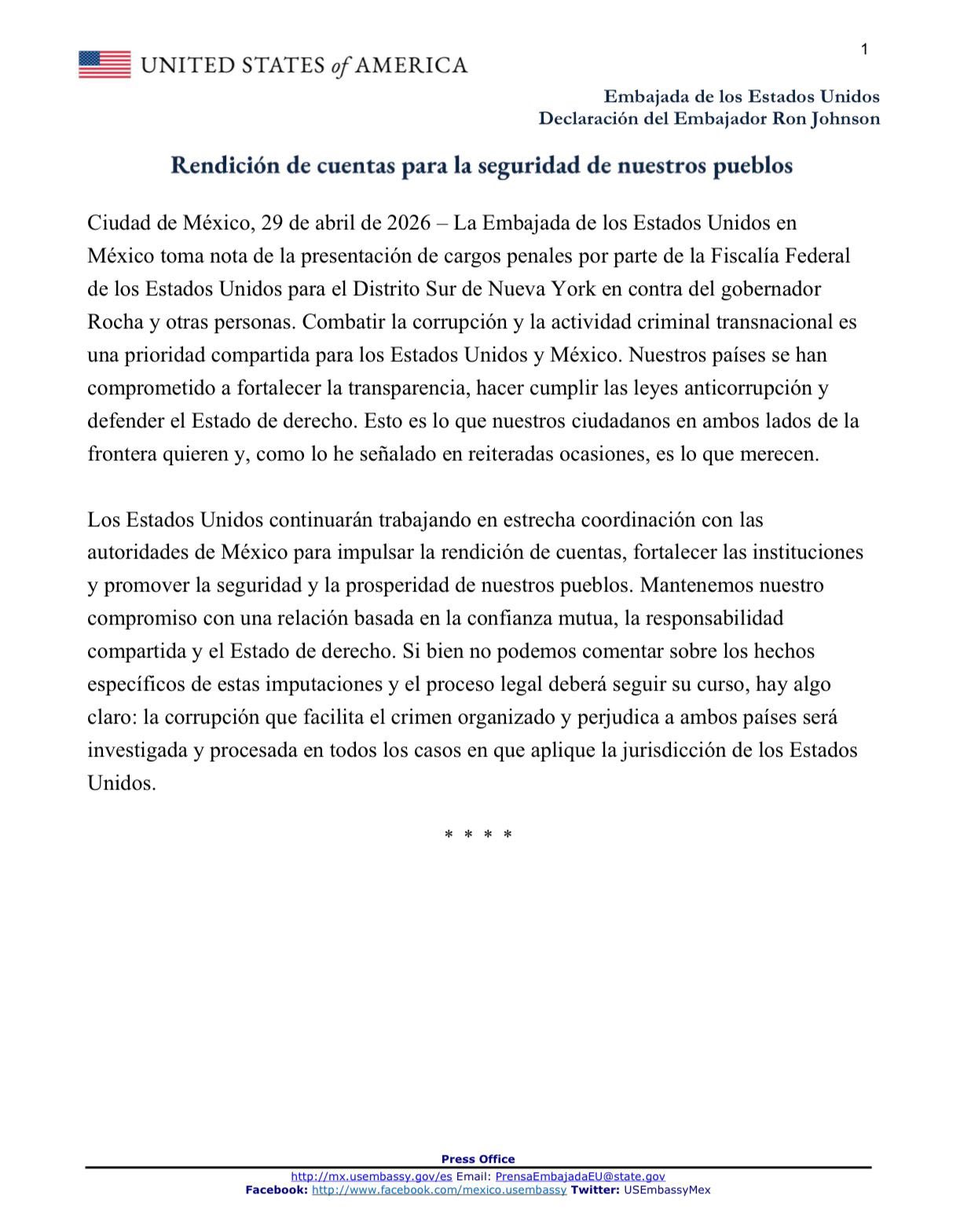 Ronald Johnson reacciona a investigación contra Rubén Rocha