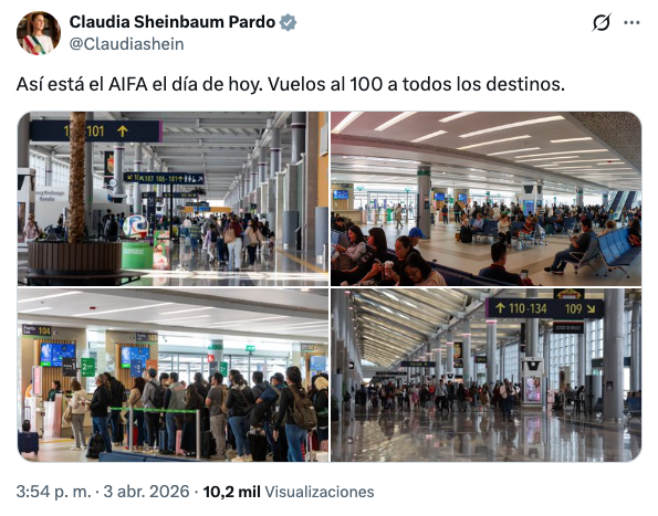 Sheinbaum destaca afluencia en el AIFA en Viernes Santo