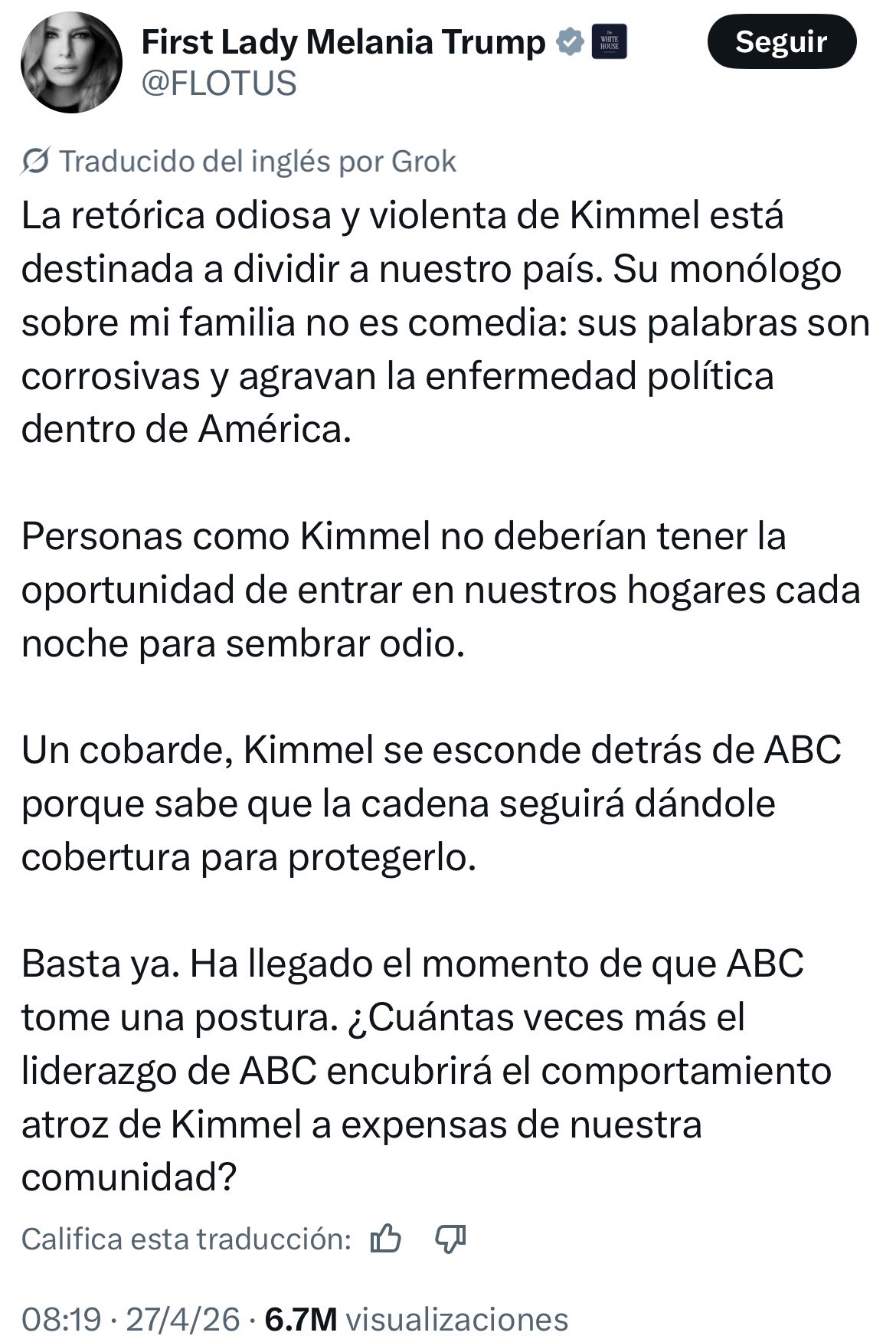 Trump arremete contra Jimmy Kimmel y exige despido inmediato