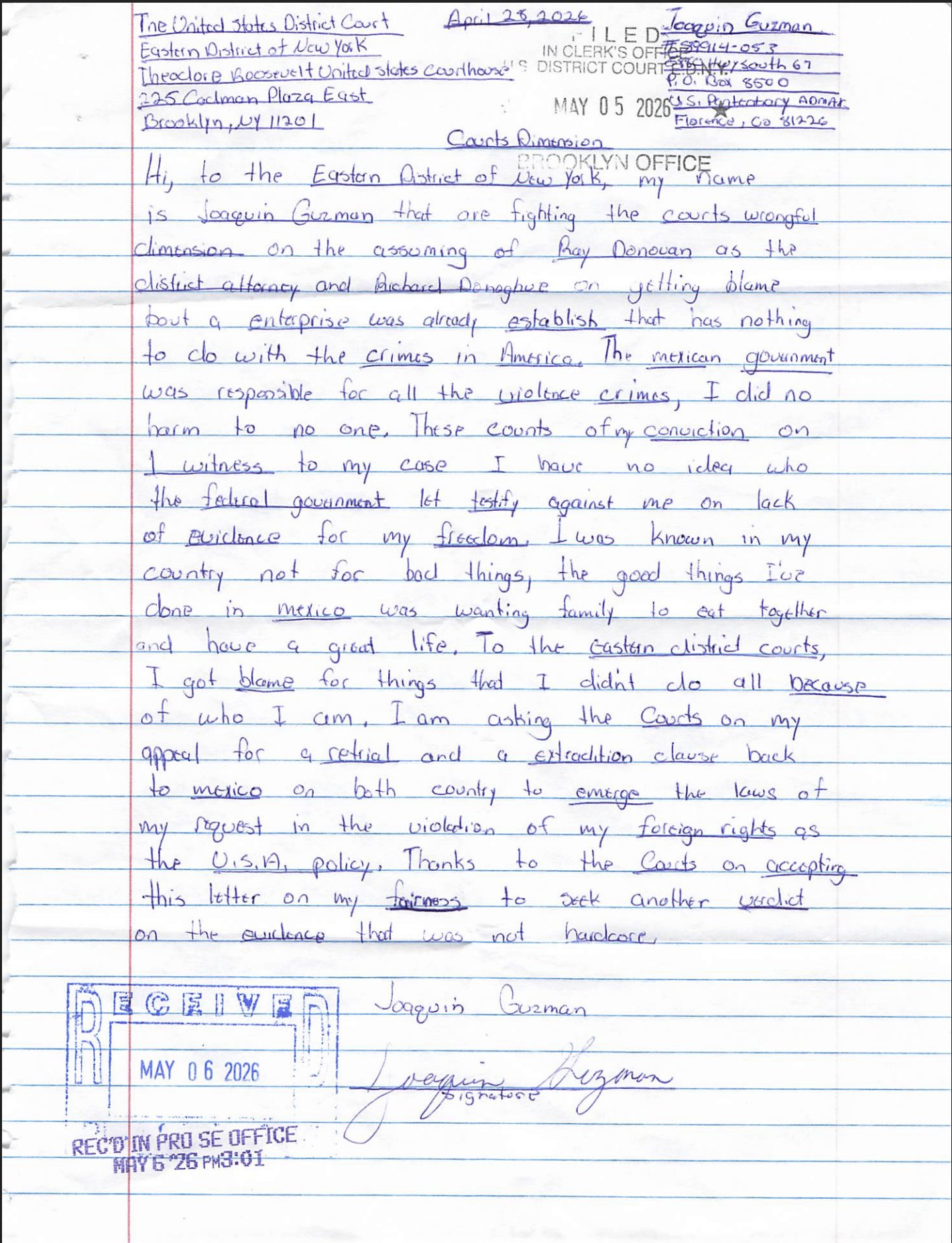 Otra carta de El Chapo