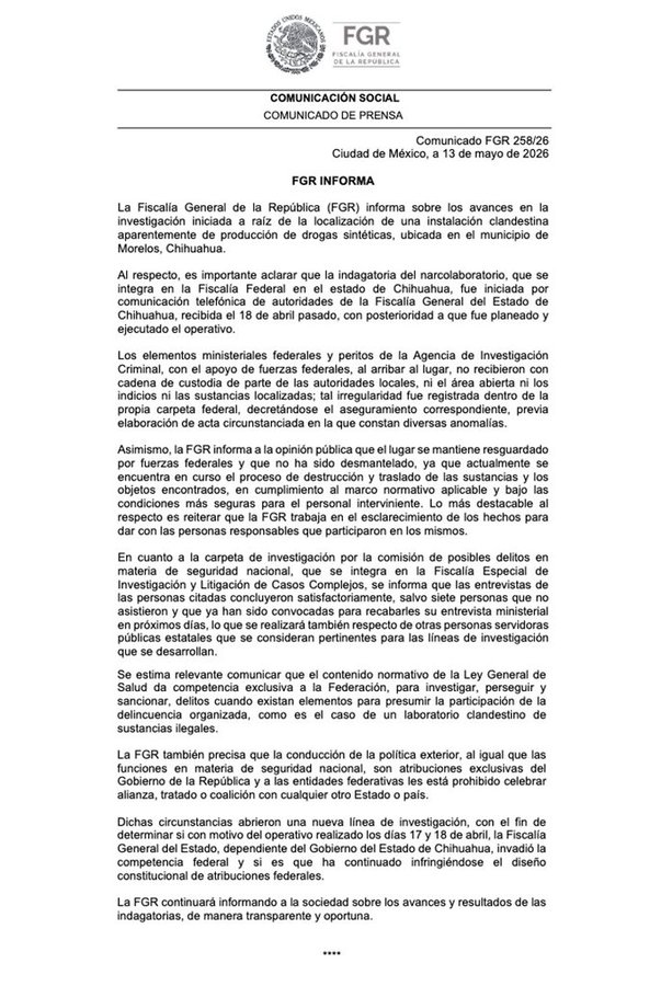 comunicado FGR Chihuahua