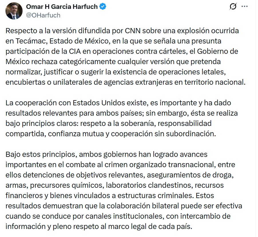 Harfuch niega operaciones CIA