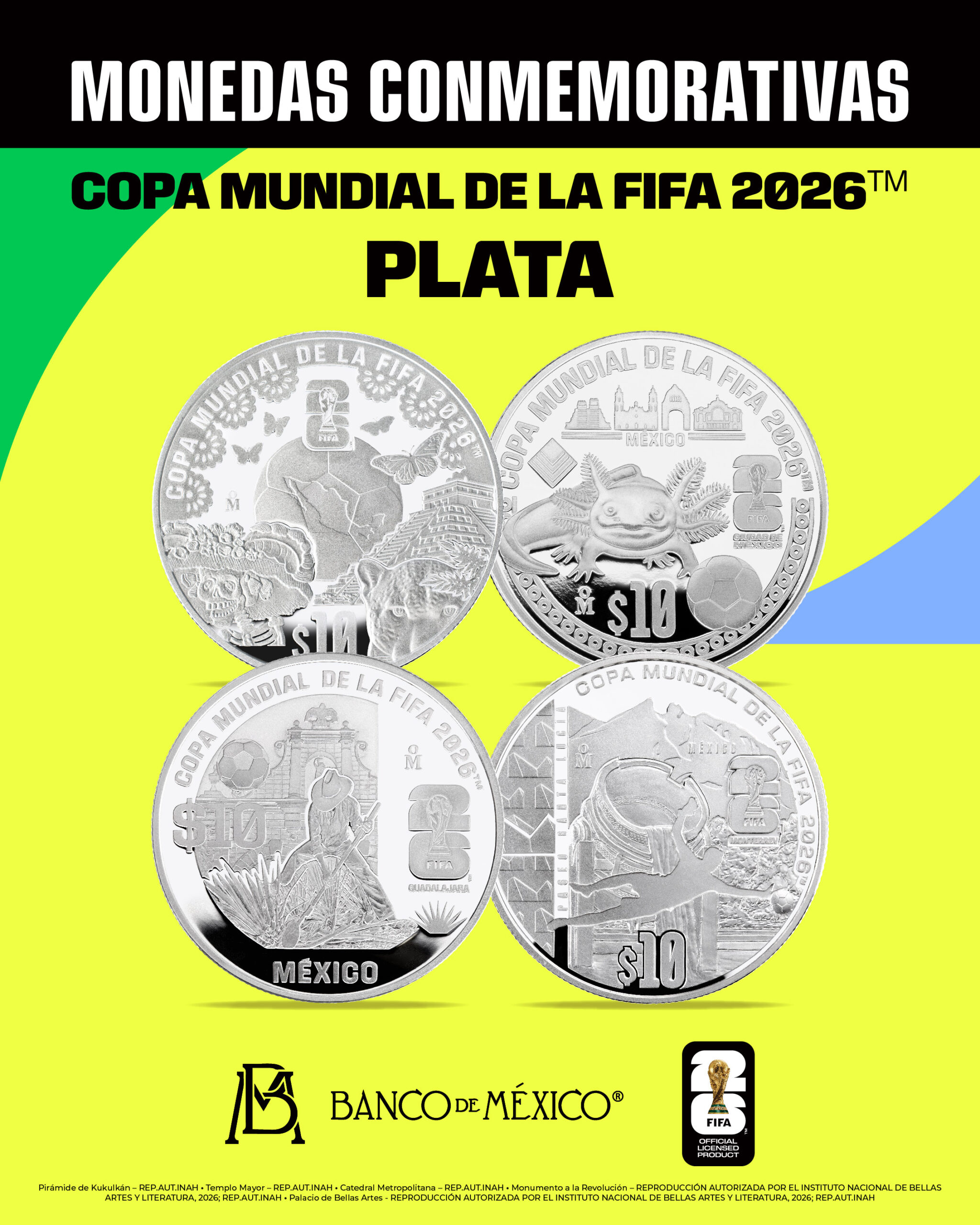 Características de las 12 monedas del Mundial 2026 de Banxico
