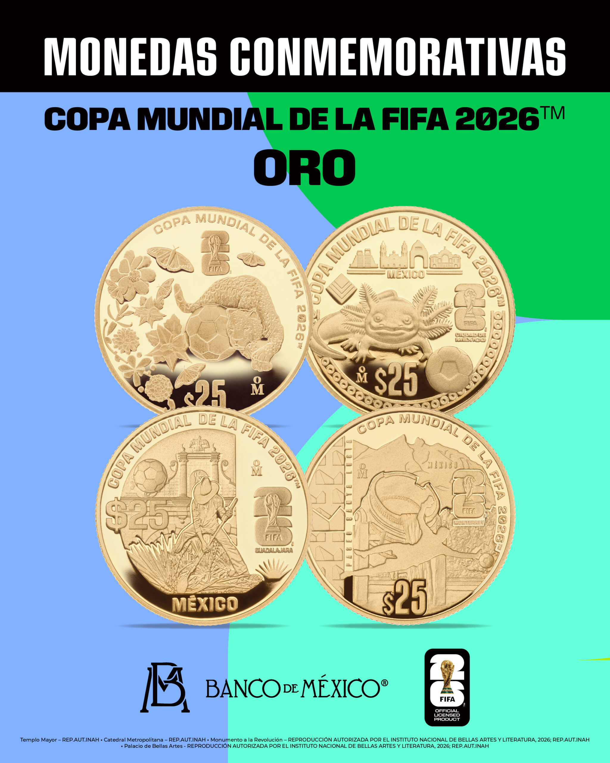 Características de las 12 monedas del Mundial 2026 de Banxico