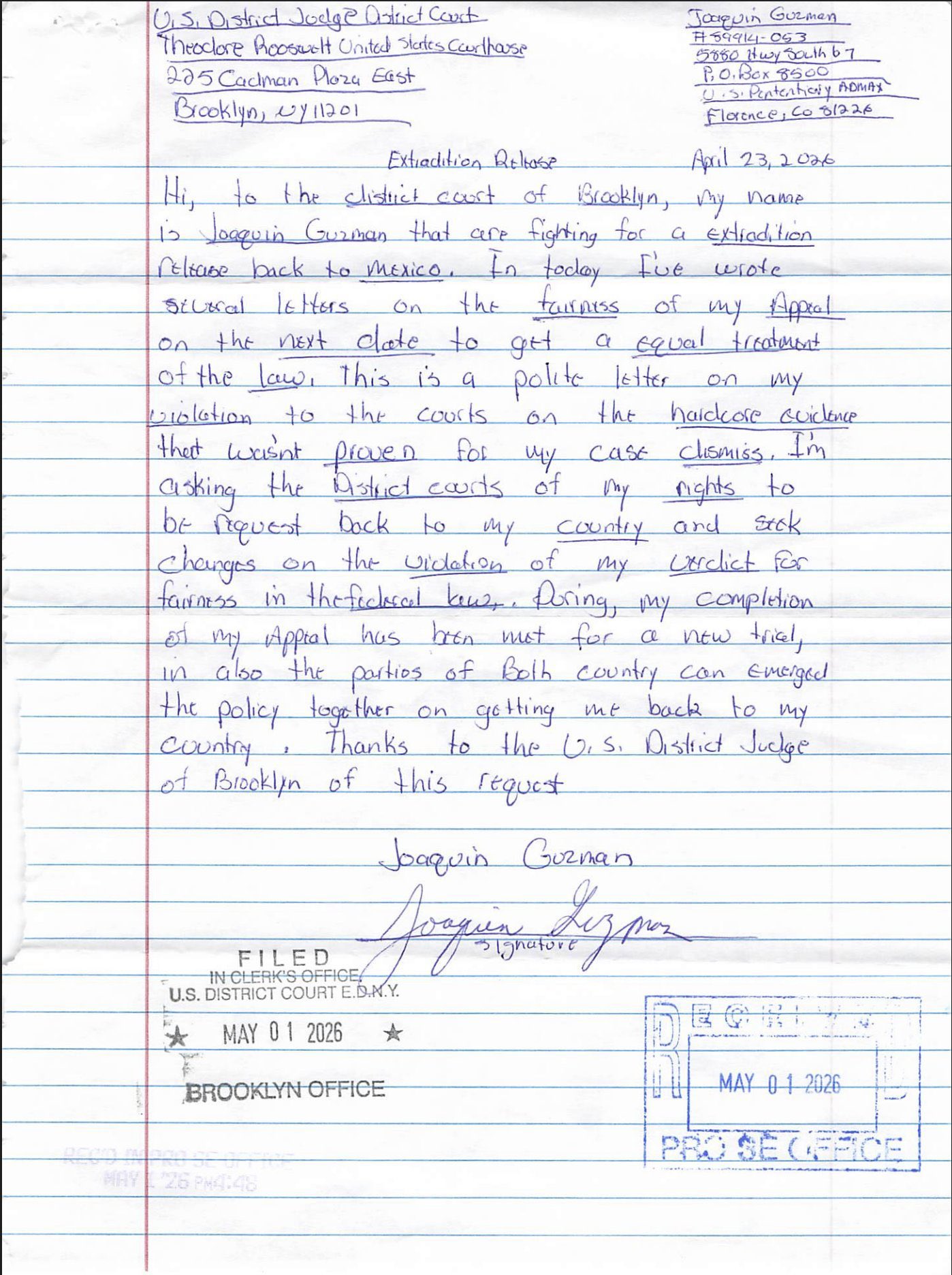 Nueva carta El Chapo