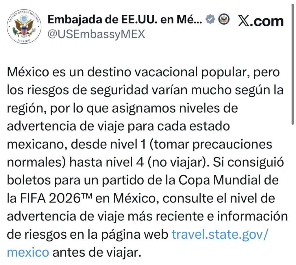 Alerta de viaje de Embajada de EU