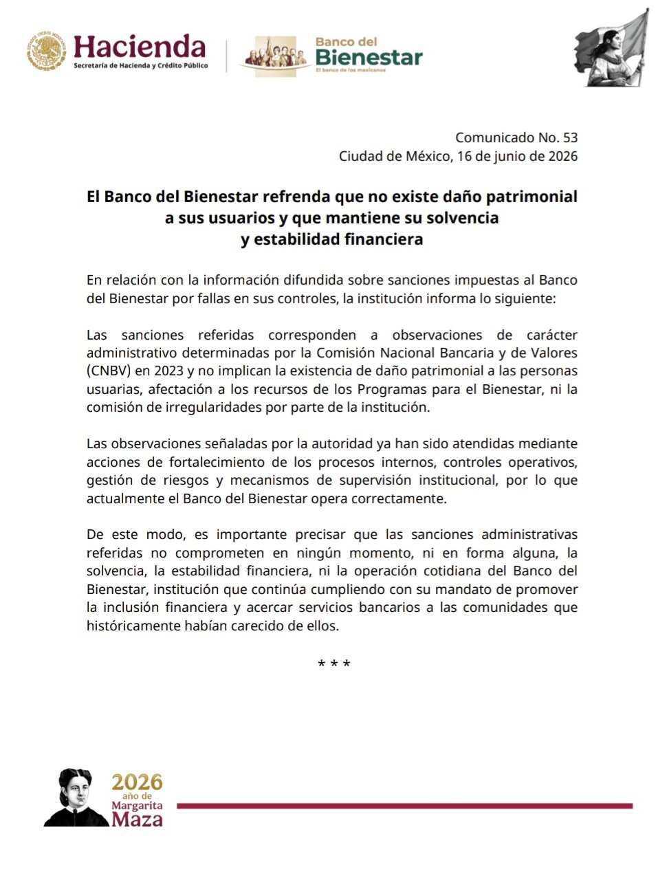 Banco del Bienestar responde a multas de la CNBV