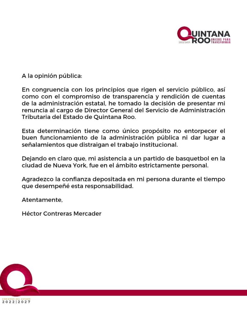 comunicado director del SAT QRoo