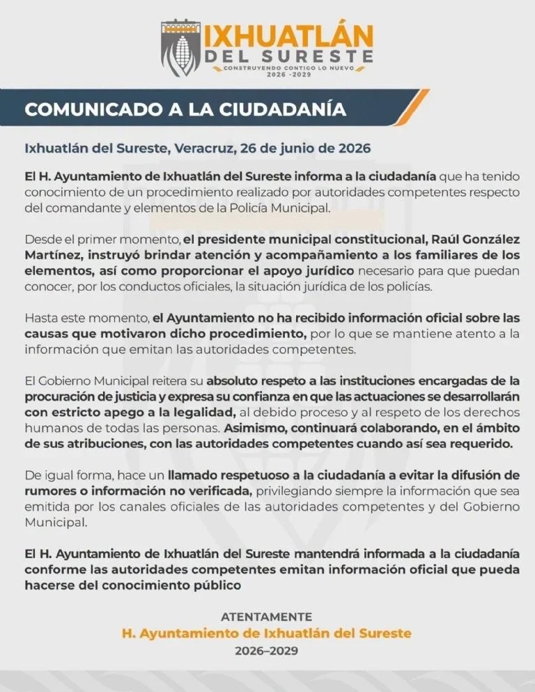 Comunicado Ayuntamiento de Ixhuatlán