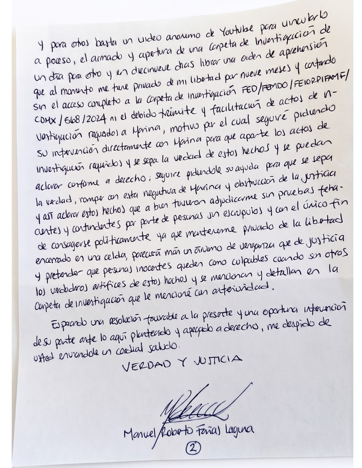 Farías Laguna envió su sexta carta a Sheinbaum