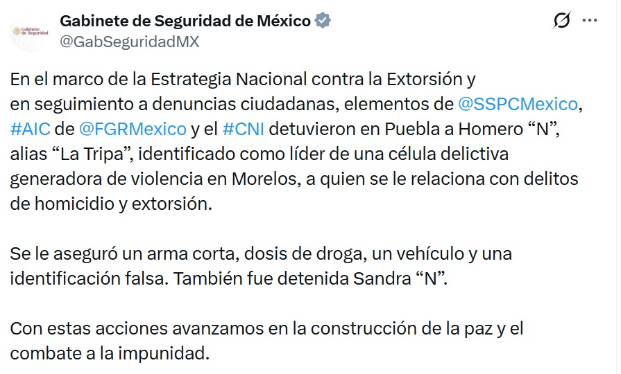 Gabinete de Seguridad detiene a La Tripa