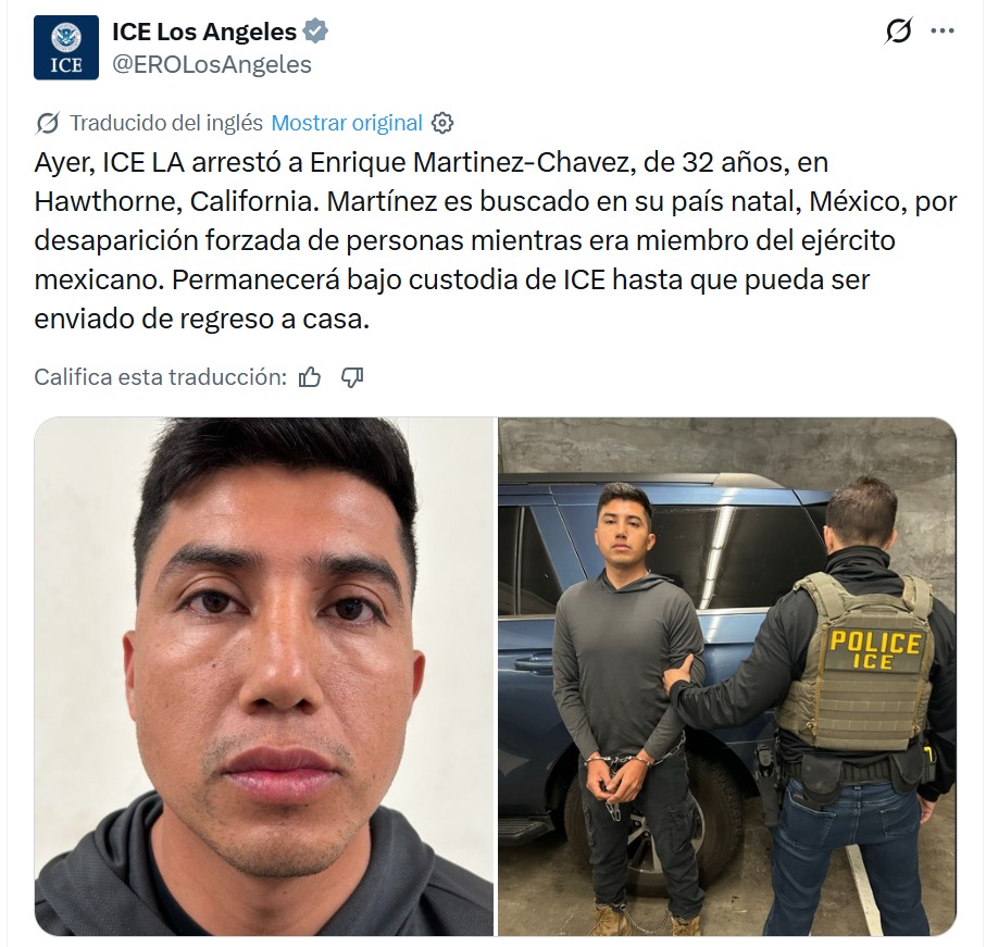 ICE reporta detención militar
