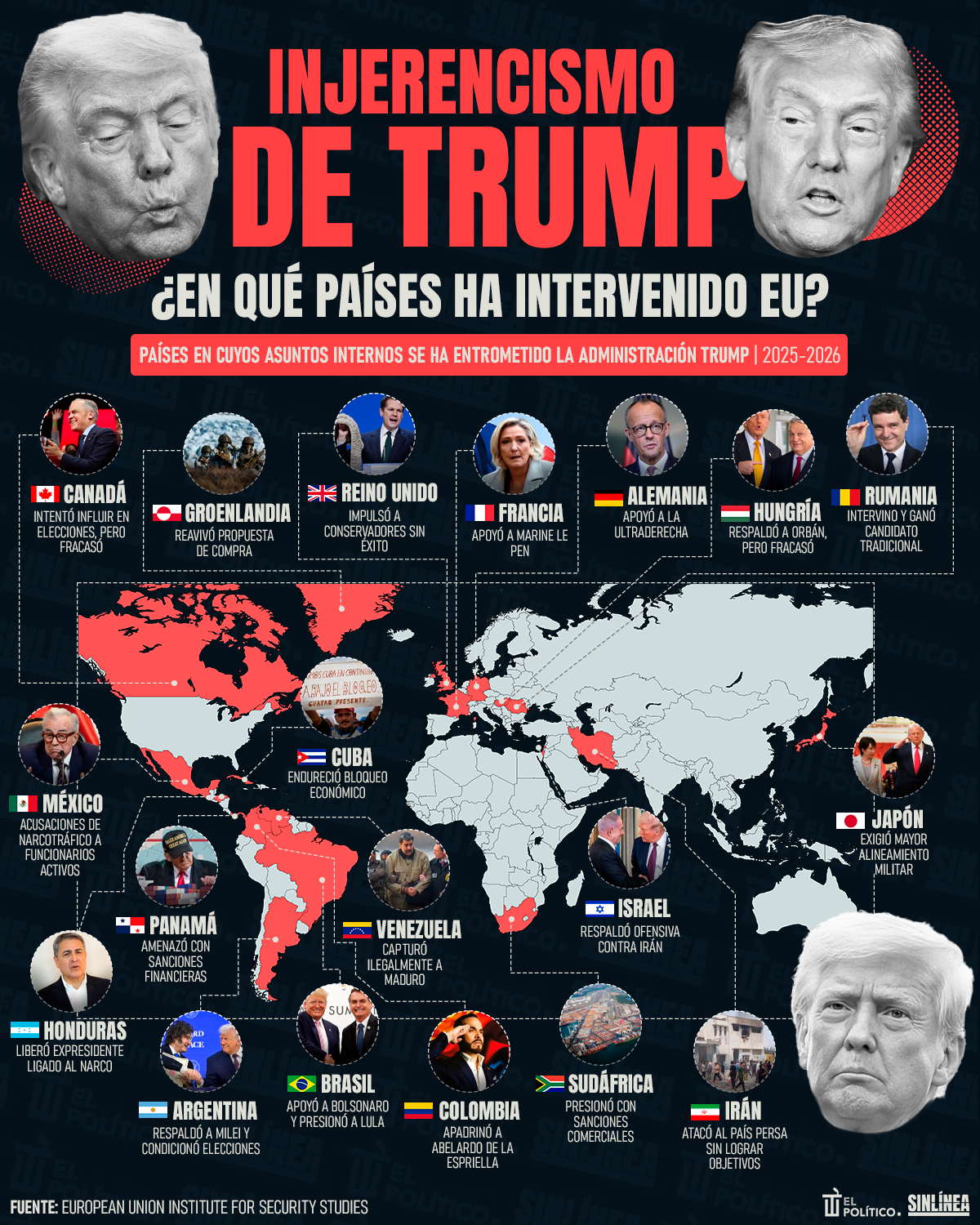 Infografía la lista de países intervenidos por Trump