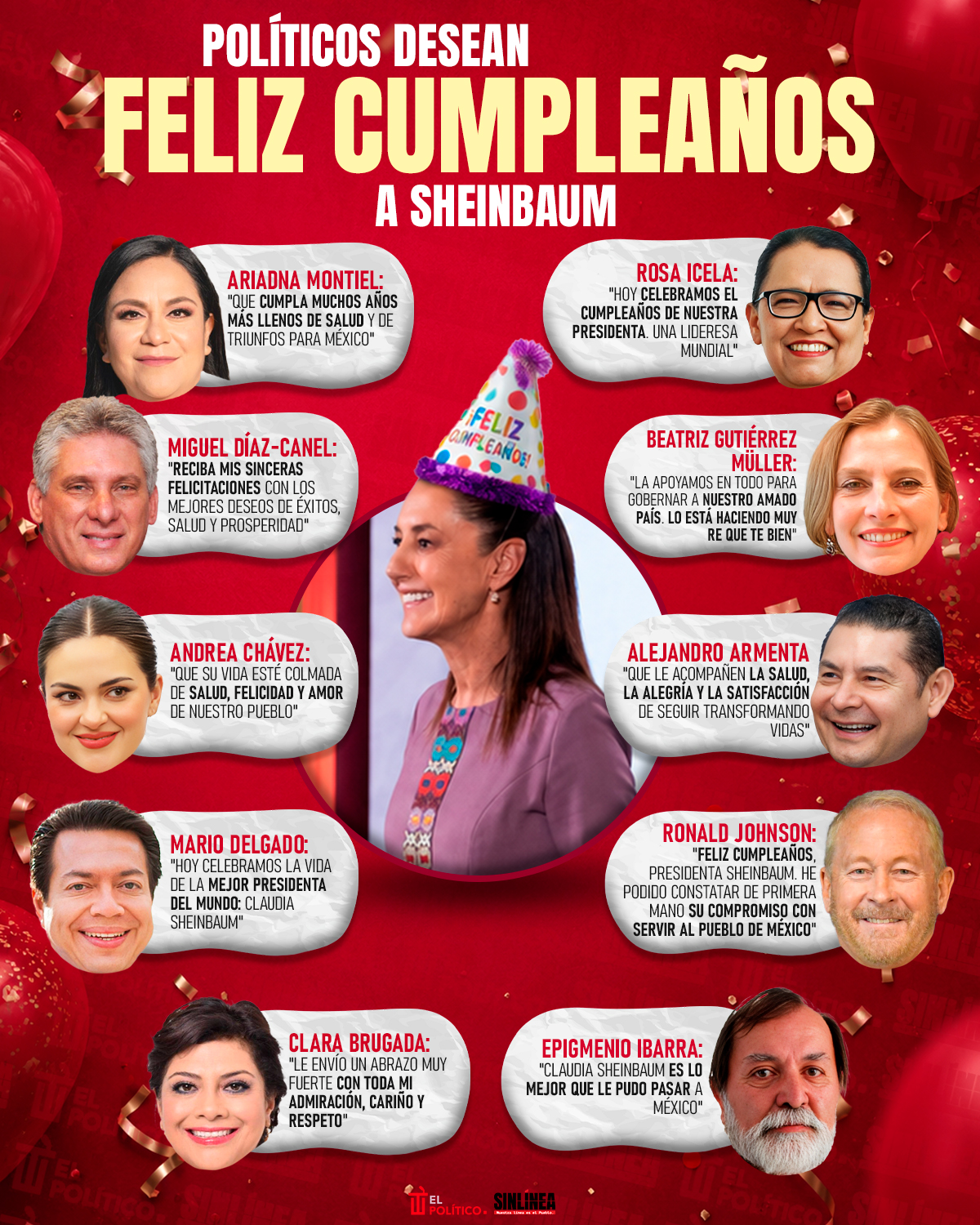 Infografía políticos desean feliz cumpleaños a Sheinbaum 