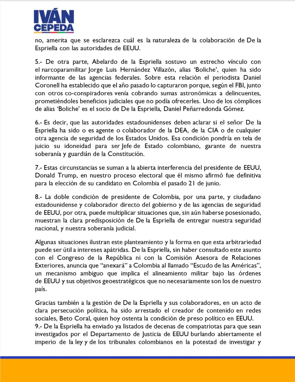 Iván Cepeda anuncio 