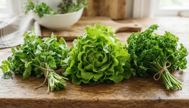 cilantro, perejil, lechuga.