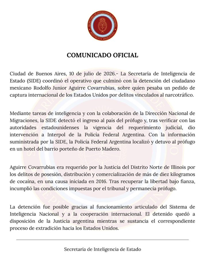 Comunicado detención Rodolfo Junior