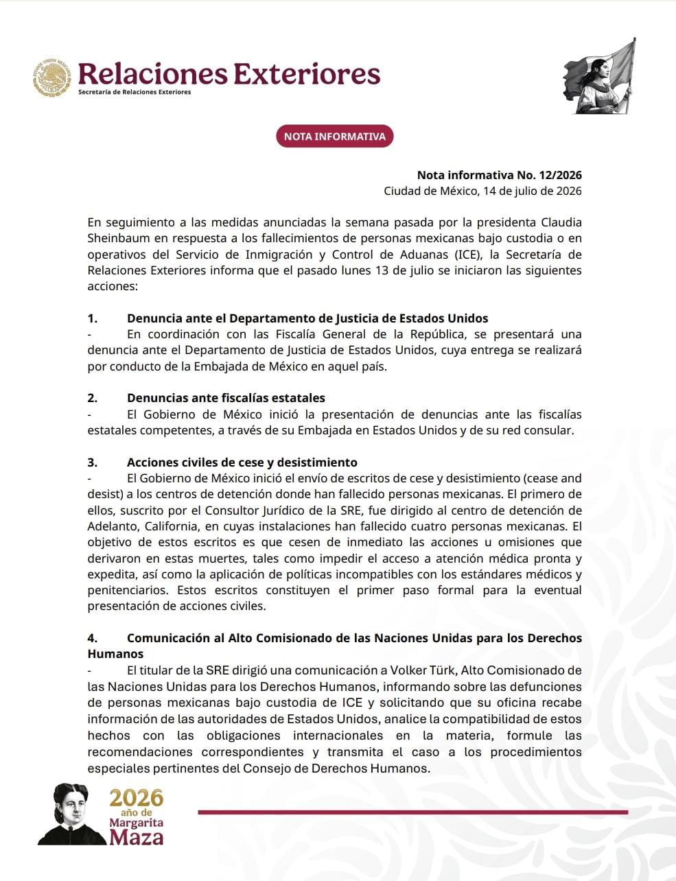 Mexico demanda penalmente a ICE