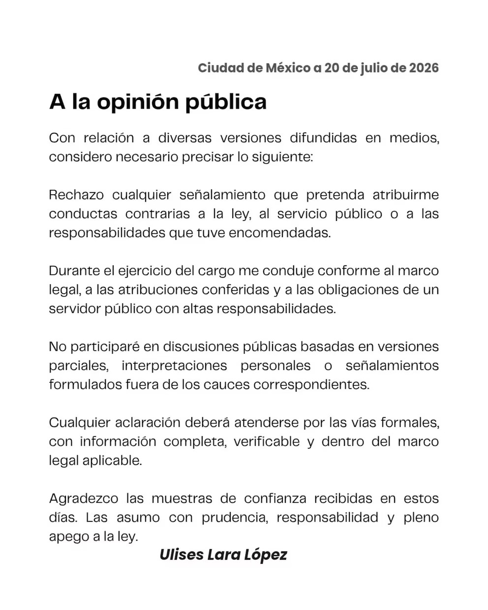 Comunicado Ulises Lara