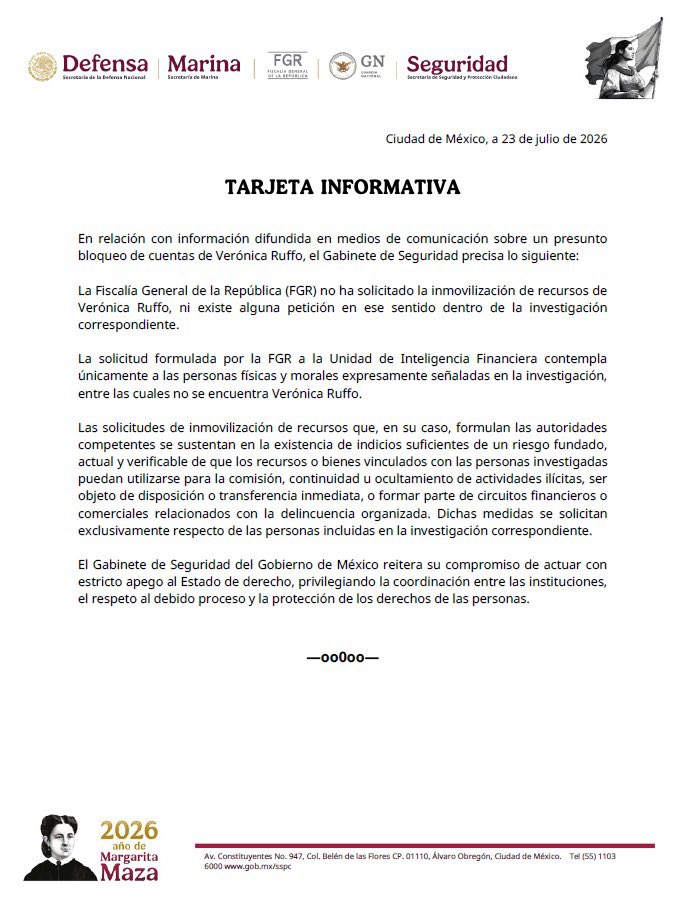 FGR desmiente cuentas congeladas de Verónica Ruffo