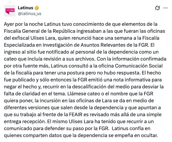 FGR niega cateo a oficina que usaba Ulises Lara