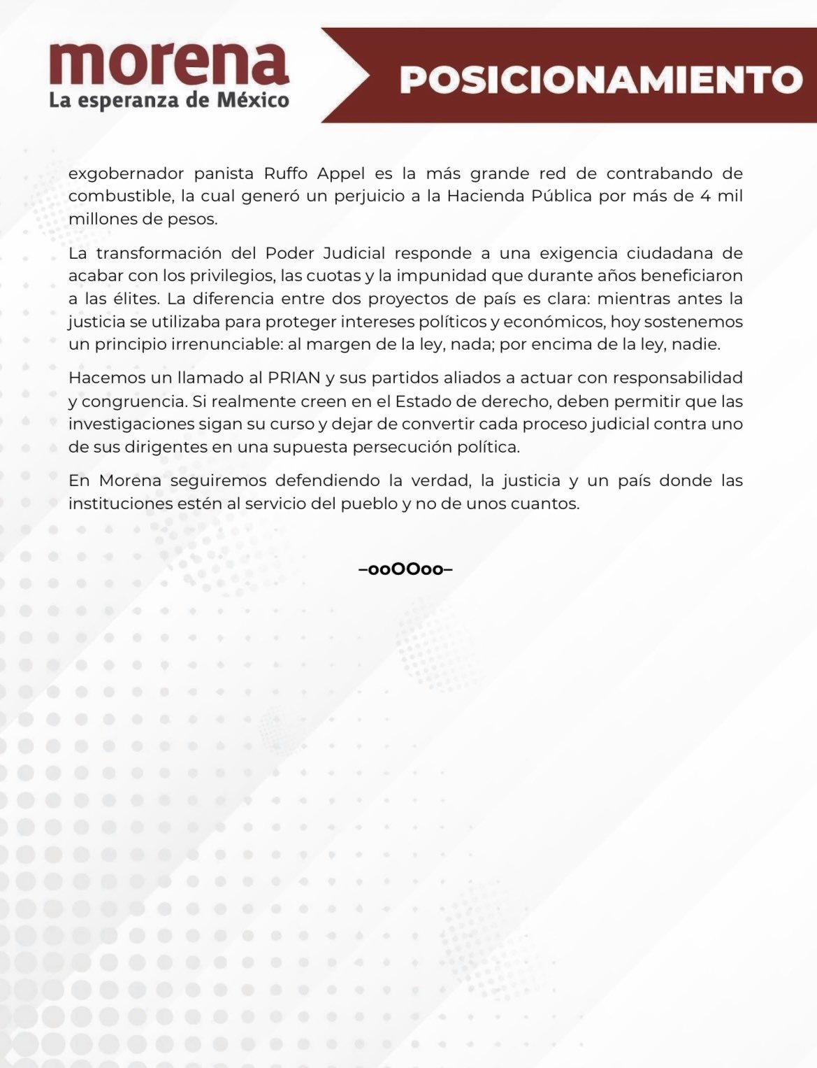 Comunicado de Morena sobre Ruffo